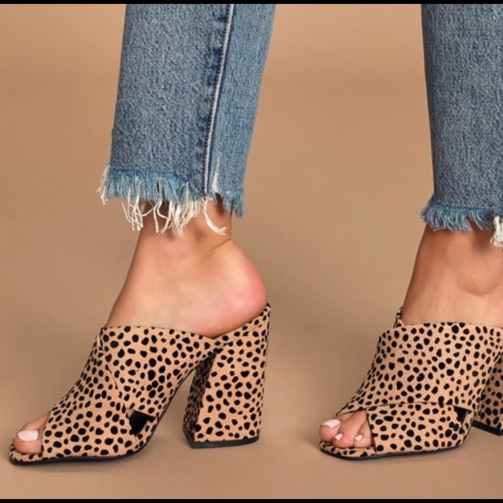 Brand new leopard mules, chunky heel 9